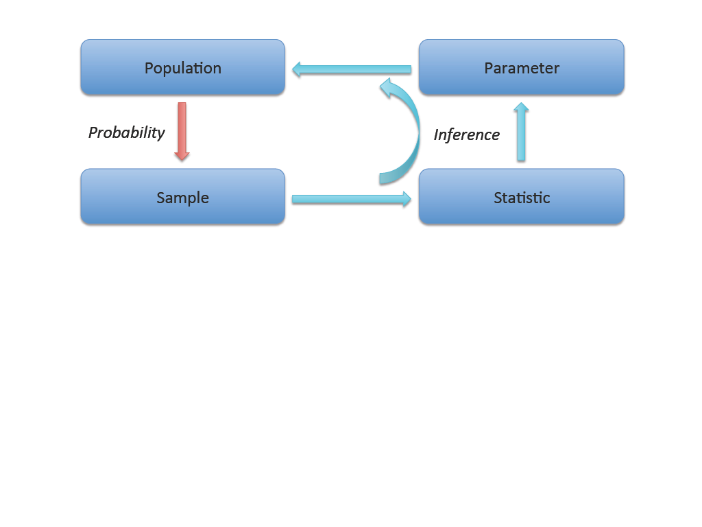 Diagram showing the cycle of statistical inference between population and sample