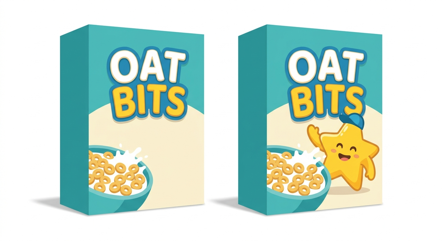 Two cereal boxes the first showing just the cereal and the second showing the cereal with a star mascot